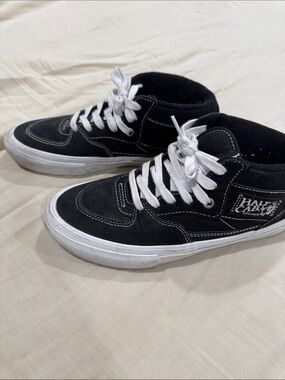 Half Cab Vans Kids Black Suede Mid-Top Sneakers with White Laces